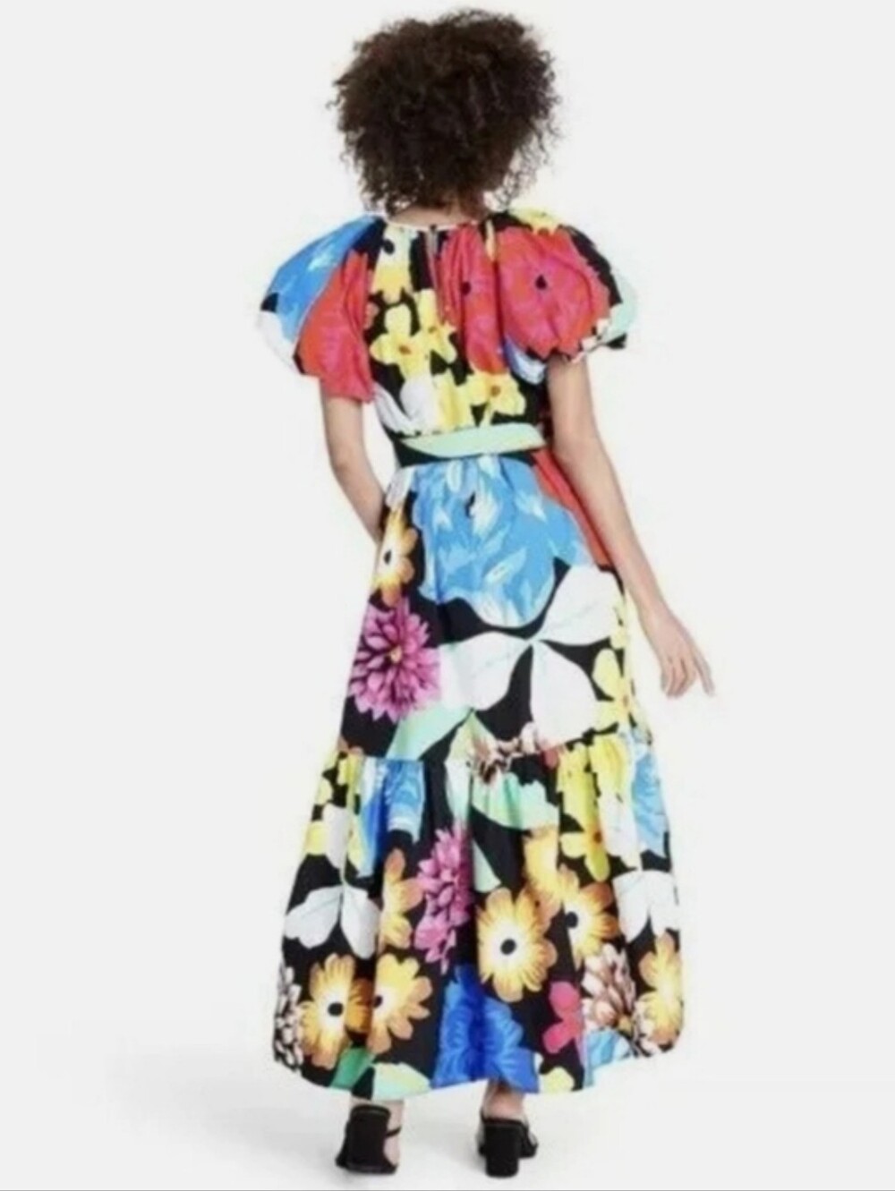 Christopher John Rogers Black Floral High-Low Dress with Multicolor Blooms - Picture 3 of 13